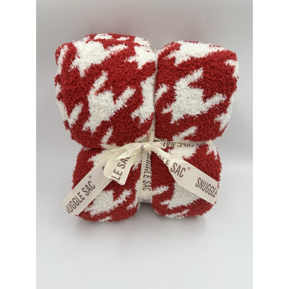 Snuggle Sac Ultra Soft Knit Throw Blanket Houndstooth Red White NWT